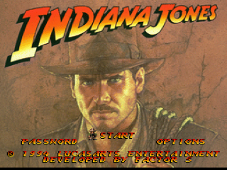 Indiana Jones' Greatest Adventures title screen for Super Nintendo